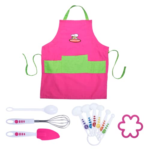 Curious Chef 11-Piece Pink and Green Chef's Kit for Kids, Includes Real Cooking and Baking Tools, Dishwasher Safe and Made with BPA-Free Plastic
