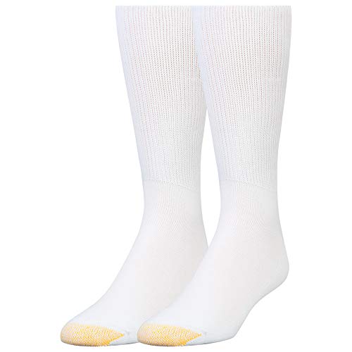 GOLDTOE Men's Non Binding Crew Socks, Multipairs, White (2-Pairs), Large