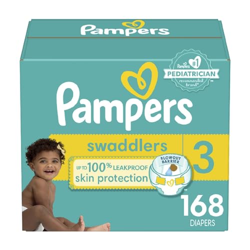 Pampers Swaddlers Diapers - Size 3, One Month Supply (168 Count), Ultra Soft Disposable Baby Diapers