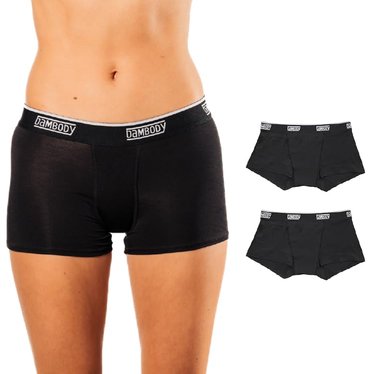 Bambody Absorbent Boy Short: Period Protection Underwear for Women and Teens - 2 Pack: Black - Size 8
