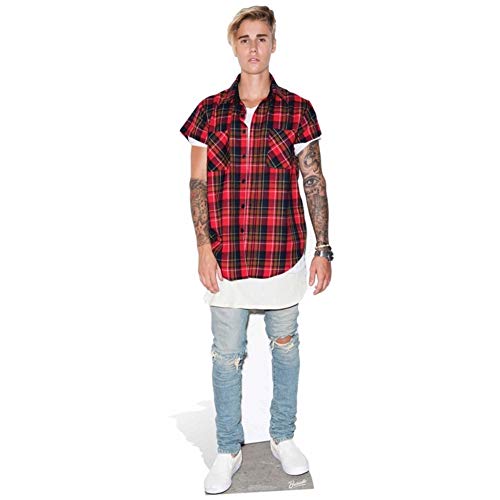 Star Cutouts, Justin Bieber (Red Plaid Shirt), Cardboard Cutout Stand-Up, Celebrity Life-Size Stand-In - 67' x 25'