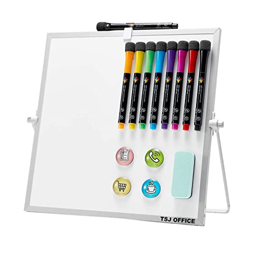 Small Magnetic Desktop White Board – 12 x 12 inches Mini Portable Dry Erase Whiteboard for Students Double Side to Do List Dry Erase Board with Stand for Office, School, Home