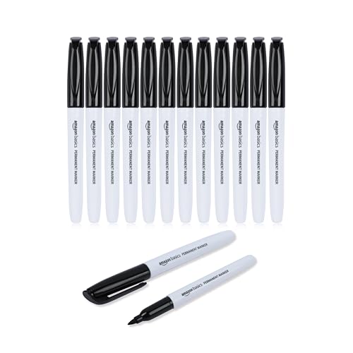 Amazon Basics Fine Point Tip Permanent Markers, Black, 12-Pack