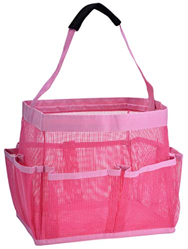 Masirs Mesh Shower Caddy Bag - Collapsible, Portable Bathroom Organizer for Travel, Gym, and Dorm Use. Easily Carry and Organize College Dorm, Bathroom Toiletry Essentials. (Pink)