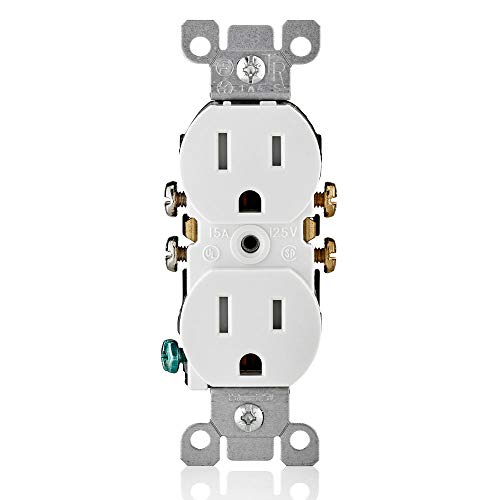 Leviton T5320-W Straight Blade Tamper Resistant Duplex Receptacle, 125 V, 15 A, 2 Pole, 3 Wire, 1 Pack, White
