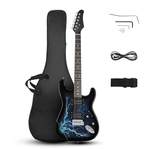 Ktaxon 39 Inch Electric Guitar, Full Size Solid Body H-H Pickups 6 Strings Beginner Guitar Kit With Gig Bag, Strap, Tremolo Arm, Cable & Picks (Black Back)