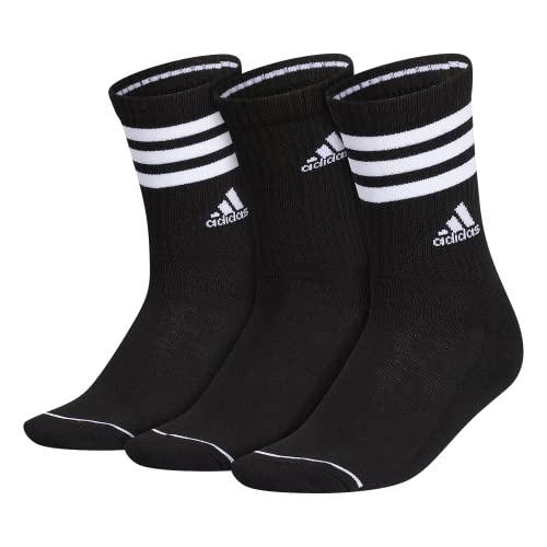 adidas Women's 3-Stripe Crew Socks (3-Pair) with Arch Compression, Black/White, Medium