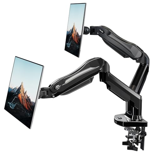 HUANUO Dual Monitor Stand - Full Adjustable Monitor Desk Mount Swivel Vesa Bracket with C Clamp, Grommet Mounting Base for 13 to 30 Inch Computer Screens - Each Arm Holds 4.4 to 19.8lbs