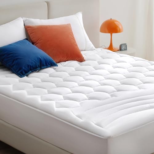 Bedsure Queen Mattress Pad - Quilted Fitted Mattress Protector Cover Padded with 8-21' Deep Pocket, Soft Breathable Mattress Topper Pillow Top, White, 60x80 Inches