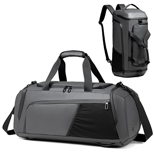 Gym Duffle Bag Waterproof Sports Duffel Bags Travel Weekender Bag for Men Women Overnight Bag with Shoes Compartment Grey