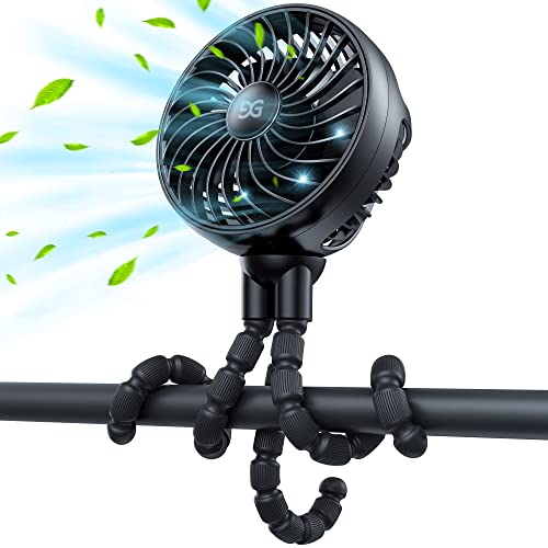 GUSGU Stroller Fan Clip on for Baby, Flexible Tripod & Rechargeable Battery, Small Personal Fan, Mini Portable Fan for Travel, Handheld, Car (Black)