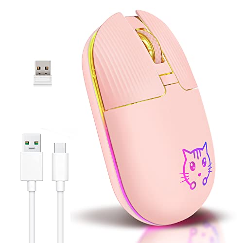 Wireless Mouse, Game Mouse 2.4Ghz Noiseless Mouse with USB Receiver Portable Computer Mice for PC, Tablet, Laptop with Win/Pad/Mac/Linux/Andriod/iOS.Cute cat Style,Gift. Pink