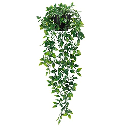 Whonline Fake Hanging Plants, Artificial Small Potted Plants for Indoor Outdoor Aesthetic Office Living Room Shelf Decor (1 Pack)