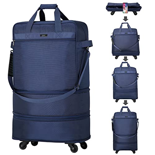 Hanke Suitcases with Wheels Expandable Foldable Luggage Bag Suitcase Collapsible Rolling Travel Bag Duffel Bag for Men Women Lightweight Suitcases without Telescoping Handle, Blue