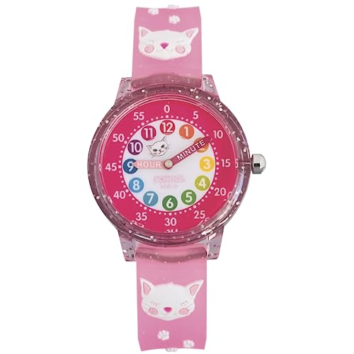Preschool Collection Time Teacher Color Watch - Kitty - Analog First Watch - Easy-to-Read Dial - Hypoallergenic 3D Band for Kids, Children and Girls