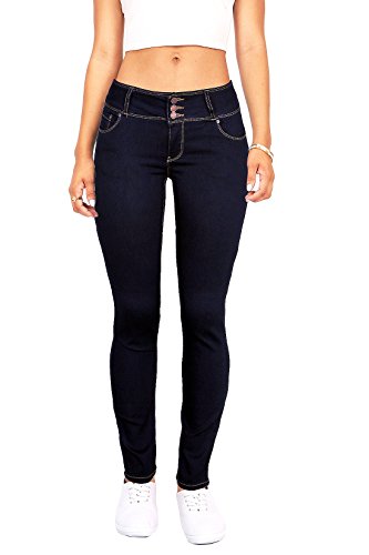 Wax Women's Juniors Body Flattering Mid Rise Skinny Jeans, Dark Denim, 7