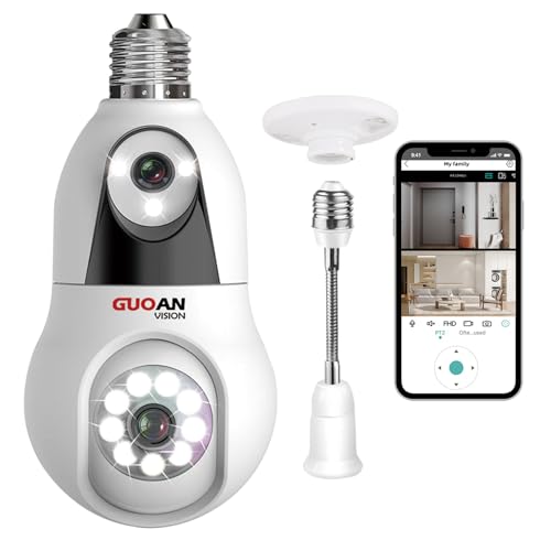 【6MP Dual Lens Linkage】Bulb Security Camera, 2.4GHz Light Socket Security Cameras Wireless Outdoor Indoor Home Full Color Night Vision, AI Tracking, Audible Alarm, Alert Push,SD/Cloud Storage