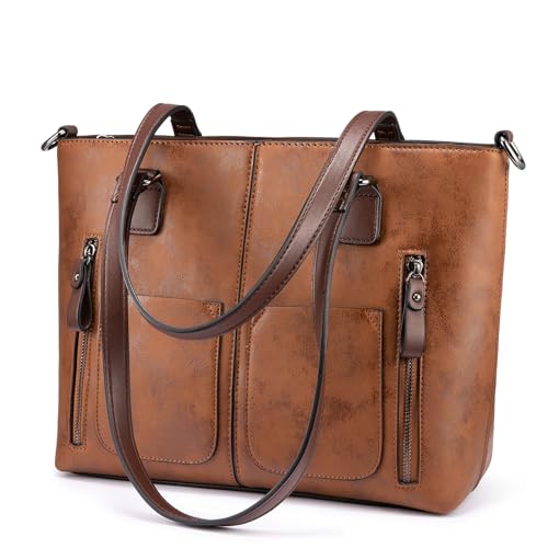 LOVEVOOK Purses Tote Bag for Women, Handbags Large Purses Shoulder Bag, Vintage Leather Work Bags with Multi-Pockets, Designer Hobo Satchel, Brown