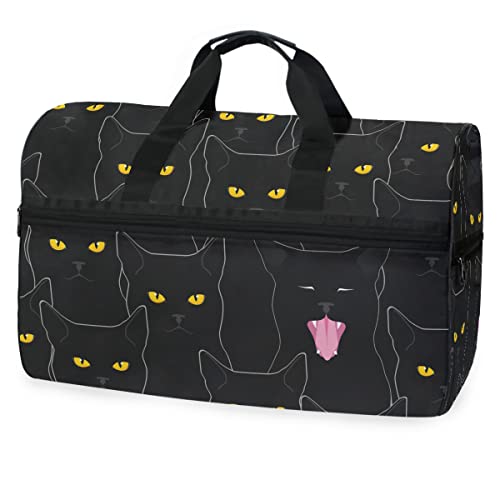 Funny Animal Cat Pattern Travel Duffel Bag for Women Men Sports Gym Tote Bag with Shoes Compartment Weekender Overnight Shoulder Bag