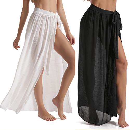 Womens Sarongs Skirts for Beach Bathing Suit Swim Cover-Up Maxi Long Wrap Skirt (-Black+White-us 4-12)