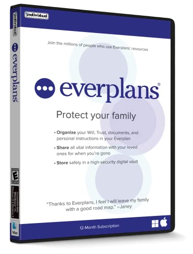 Everplans - Software, Organize Will & Trust, Vital Records, ID’s, Passwords, Finances, Medical, Health, Family, Loved Ones, Pets, Secure Digital Locker – 12-Month Subscription, Online/Win/Mac