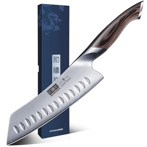 HOSHANHO 7 Inch Japanese Chef Knife, Ultra Sharp High Carbon Stainless Steel AUS-10 Kitchen Knife, Professional Santoku Knives with Ergonomic Pakkawood Handle