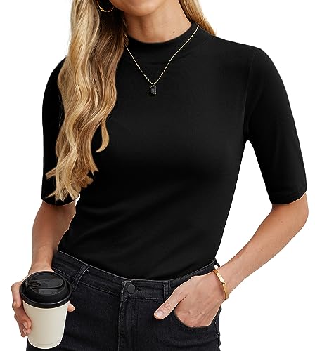 PrinStory Women's Summer Tops for Women 2024 Trendy Black Tops for Women US M Carbon Black