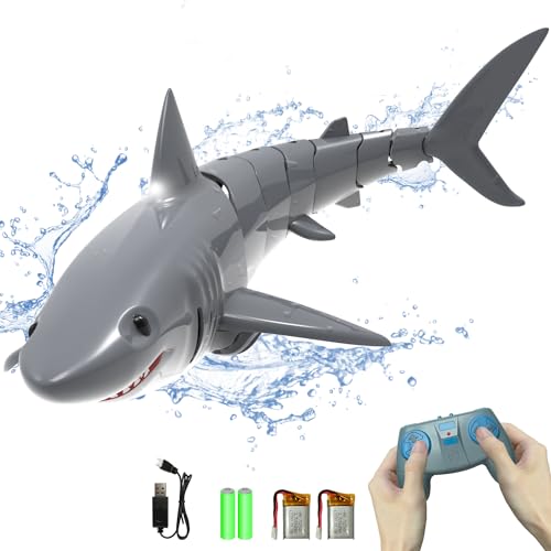 VOLANTEXRC Remote Control Shark Toys for Kids, 1:18 Scale High Simulation RC Shark for Pool, Electric Megalodon Toys with Light&2 Batteries for Boys and Girls Age 6+ (with 2 Batteries)