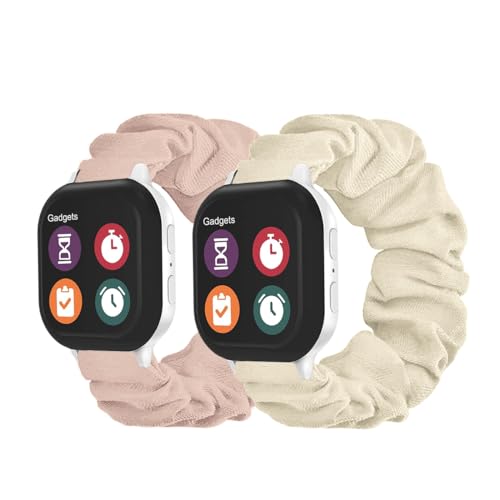 NewJourney 2 Pack Soft Cloth Scrunchie Band for Gizmo Watch Band, Cute & Stretchy Solo Loop Band Compatible with Gizmo Watch 3/2/1 & Gabb Watch 2/1 & SyncUP Kids Watch (Starlight+Sand Pink)