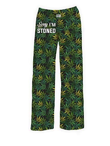 BRIEF INSANITY Lounge Pajama Pants for Men and Women | Sorry I'm Stoned Weed Graphic Print Bottoms - Funny, Humorous, Novelty Loungewear Pants (Sorry I'm Stoned, Medium)