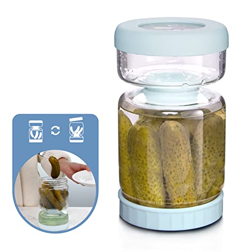 WhiteRhino Glass Pickle Jar with Strainer Flip,34oz Container,Hourglass Pickle Juice Separator Jar for Olives,Gherkins or Sliced Pickles,Leakproof Airtight Lid and Refrigerator Dishwasher Safe