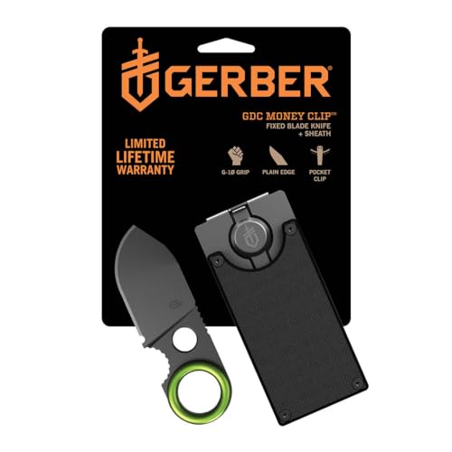 Gerber Gear GDC Money Clip with Pocket Knife - Fixed Blade Knife and Case - EDC Gear and Equipment - Stainless Steel