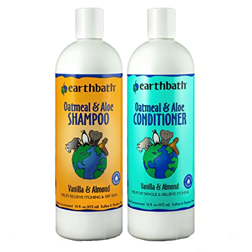Earthbath Oatmeal & Aloe Shampoo & Conditioner Pet Grooming Set - Itchy, Dry Skin Relief, Made in USA - Vanilla & Almond, 16 oz