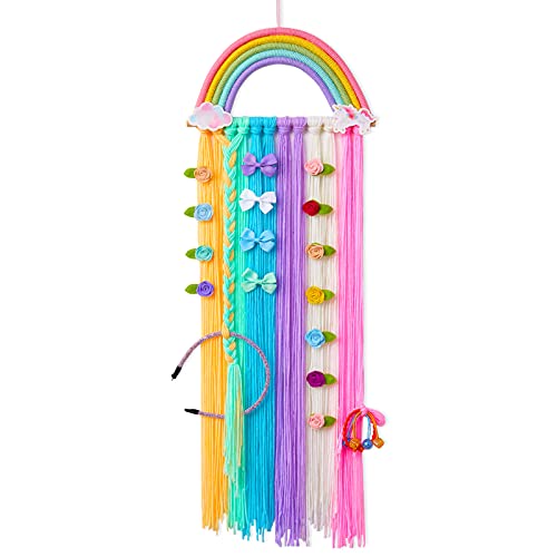 FIOBEE Rainbow Hair Bows Holder Organizer Unicorn Clips Storage Headband Holder Unicorn Wall Hanging Home Décor for Baby Girls Room
