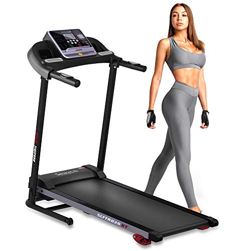 SereneLife Folding Treadmill - Foldable Home Fitness Equipment with LCD for Walking & Running - Cardio Exercise Machine - 4 Incline Levels - 12 Preset or Adjustable Programs - Bluetooth Connectivity