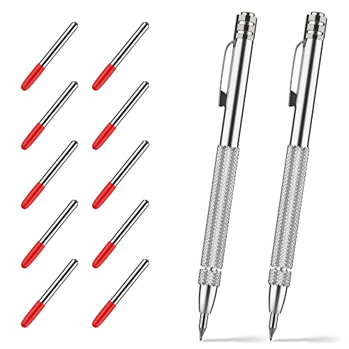 Glieskir 2 Pack Tungsten Carbide Scriber with Magnet,with Extra 10 Replacement Marking Tip,Etching Engraving Pen for Glass/Ceramics/Metal Sheet