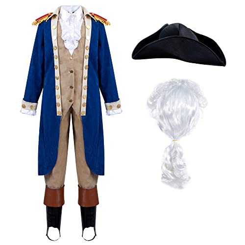 Spooktacular Creations George Washington Costume for Kids, Colonial Boys Costume Set with Wig and Hat for Halloween Dress Up Party (Large (10-12yr))