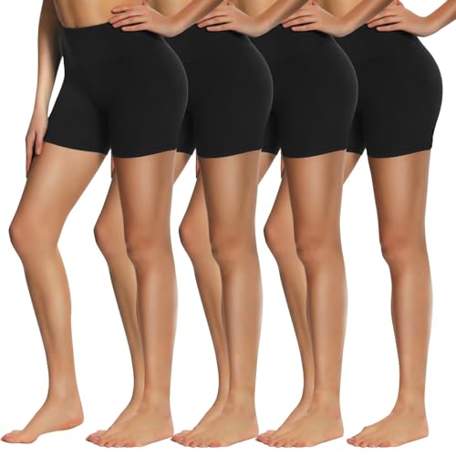 4 Pack Biker Shorts for Women – 5' High Waisted Stretch Spandex Workout Shorts for Summer Yoga Running Athletic