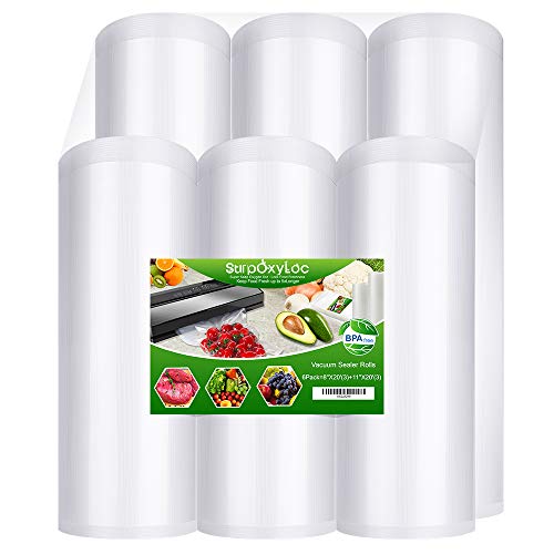 SurpOxyLoc 6 Pack 8'x20'(3Rolls) and11'x20'(3Rolls) Food Vacuum Sealer Bags Rolls with BPA Free,Heavy Duty,Great for Sous Vide and Vac Seal storage