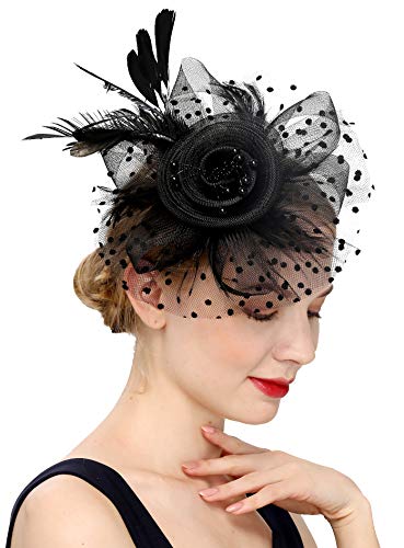 Cizoe Fascinators Hat for Women Tea Party Headband Kentucky Derby Wedding Flower Cocktail Mesh Feathers Hair Clip (1-a-Black)