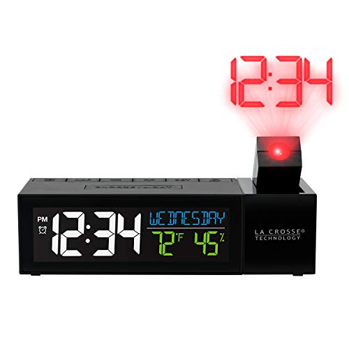 La Crosse Technology 616-1950-INT Pop-Up Bar Projection Alarm Clock with USB Charging Port, 6.51' L x 2.56' W x 1.81' H, Black