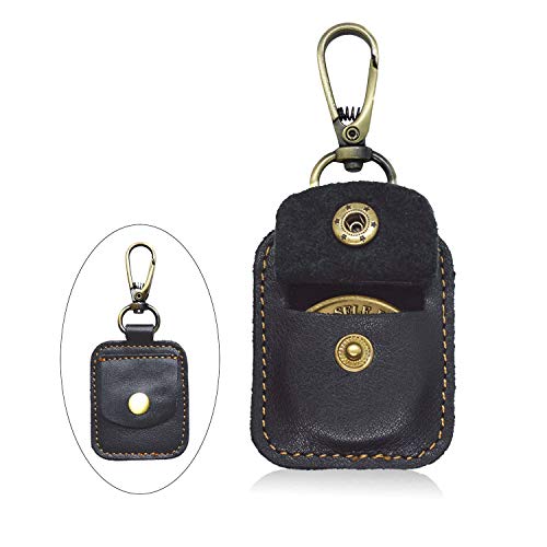 AA Medallion or Coin Holder, Leather Key Chain Snap Open Leather Case (Black)