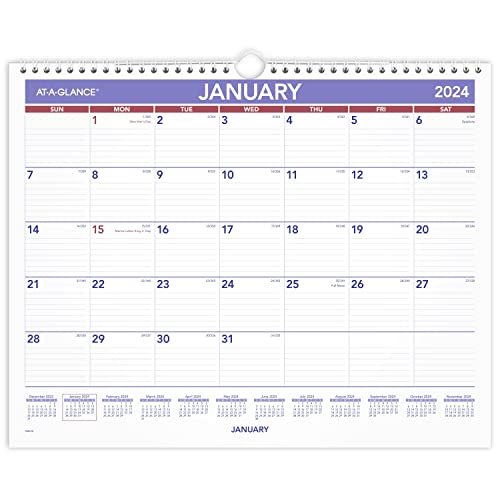 AT-A-GLANCE 2024 Wall Calendar, 15' x 12', Medium Wide, Spiral Bound, Monthly (PM82824)
