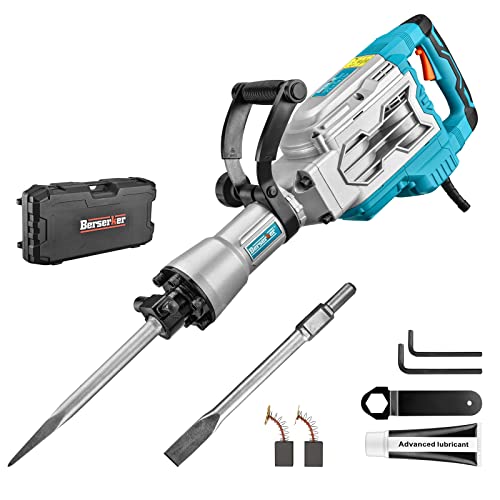 Berserker 1700W 30-Pound SDS-Hex Demolition Jack Hammer,1-1/8' 14-Amp Corded Electric Heavy Duty Demo Chipping Hammer Concrete/Pavement Breaker with Carrying Case Flat Chisel Bull Point Chisel