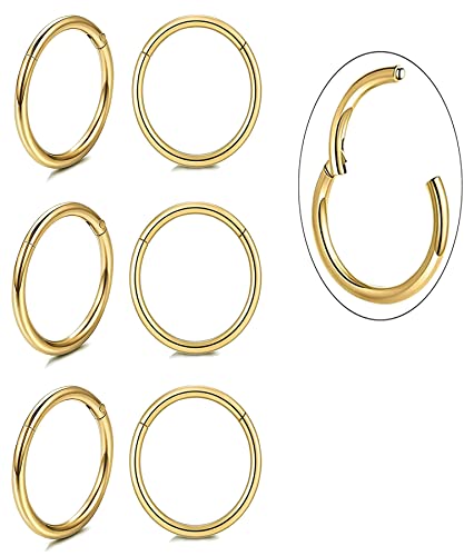 Unisex Dainty Tiny 18k Real Gold Plating Cartilage Huggie Hoop Earrings, 16G Surgical Steel Small Endless Hinged Hoops Earring for Earlobe Cartilage Helix Rook Daith Conch Nose Lip Body Piercing