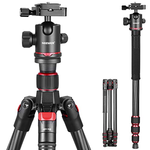 NEEWER 66'/168cm Carbon Fiber Tripod for Camera with 360° Panorama Ball Head, 1/4' Arca QR Plate, Portable Bag, Compact Travel Tripod Monopod for DSLR Video Camcorder, Max Load 26.5lb/12kg, N55C