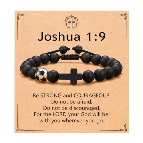 UNGENT THEM Easter Gifts for Kids Boys Soccer Gifts for Boys 8-12 12-14, Soccer Accessories Stuff, First Communion Confirmation Gifts for Teenage Boys Teens Christmas Soccer Cross Bracelet