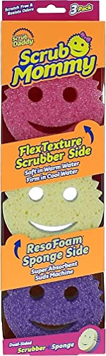 Scrub Daddy Scrub Mommy - Dish Scrubber + Non-Scratch Cleaning Sponges Kitchen, Bathroom + Multi-Surface Safe - Stain + Odor Resistant Dual-Sided Dish Sponges for Scrubbing + Wiping Spills (3 Count)