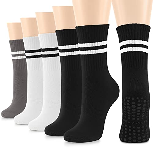 BLONGW 5 PairsGrip Socks for Women, Non Slip Pilates Yoga Crew Socks for Barre Hospital Workout Sticky Slipper Socks