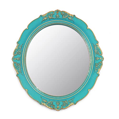 Eaoundm 13.1 x 14.8 inchs Decorative Wall Mirror,Vintage Hanging Mirrors for Bedroom Living-Room Dresser Decor Oval (Blue)